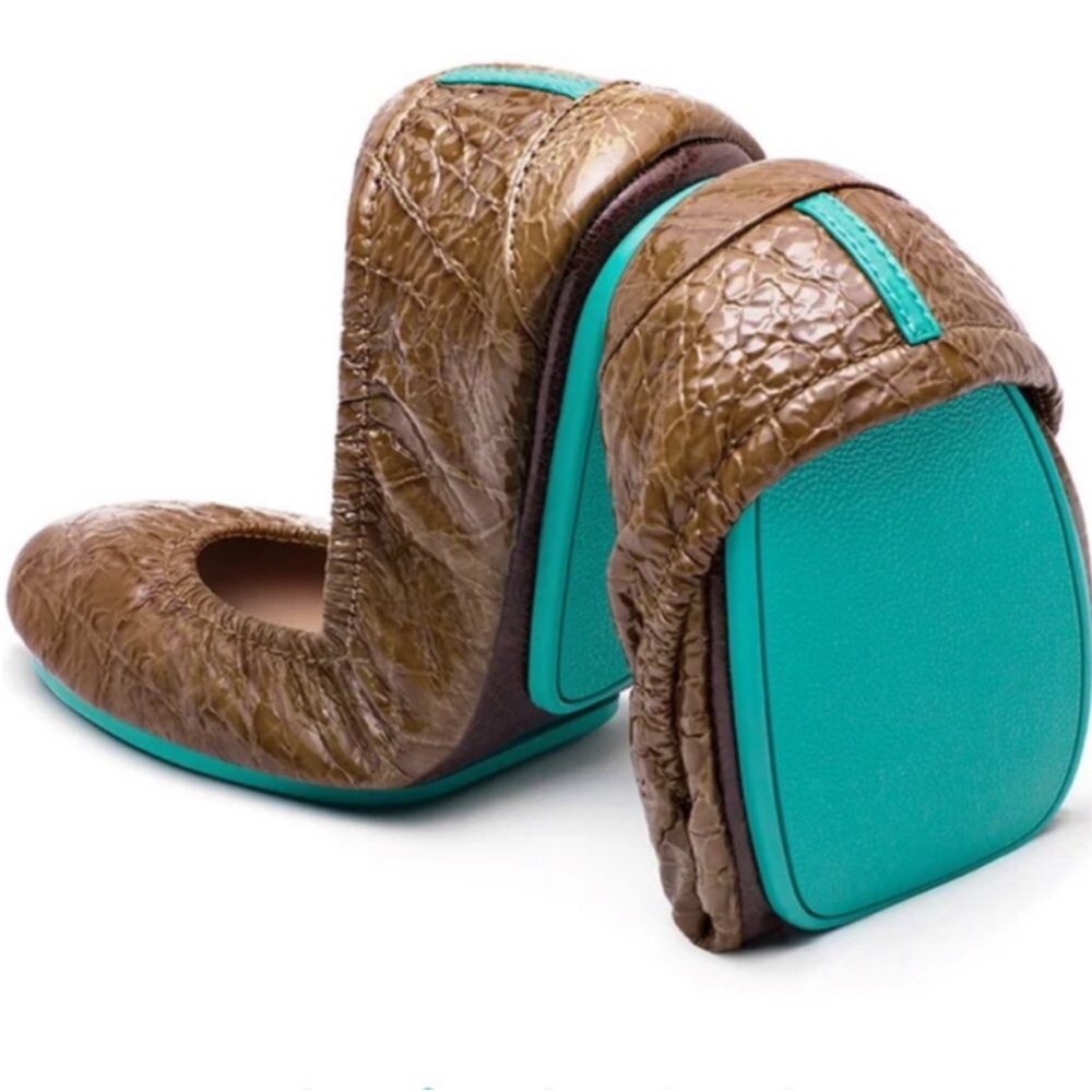 Tieks Sienna Brown Croc Slip On Ballet Flat Shoes